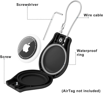 AirTag Holder with Wire Cable Compatible with Apple AirTags, Ultra Durable Anti-Lost Protective Lock Case for Luggage, Key, Backpack (Black)