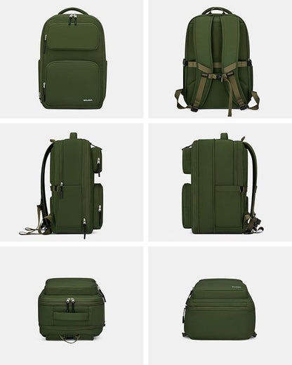 MILADA Expandable Travel Backpack 28L to 39L, TSA-Approved Carry On Backpack with 17 Inch Laptop Compartment, School Business Work Backpack for Men & Women, Green