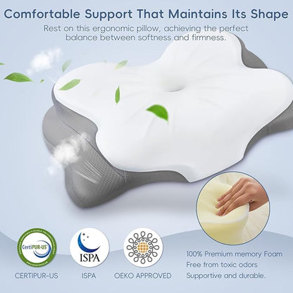 Cervical Neck Pillow, Ergonomic Memory Foam Pillows for Neck Pain Relief with Breathable Pillowcase, Adjustable Contour Neck Support Pillow for Side Back Stomach Sleepers, Odorless