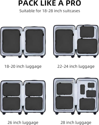 Compression Packing Cubes for Travel, 6-Piece Set (Large/Medium/Small), Double-Zip Luggage Organizers for Suitcase & Carry-On, Clothes Storage Bags (6 Pack, Pure Black)