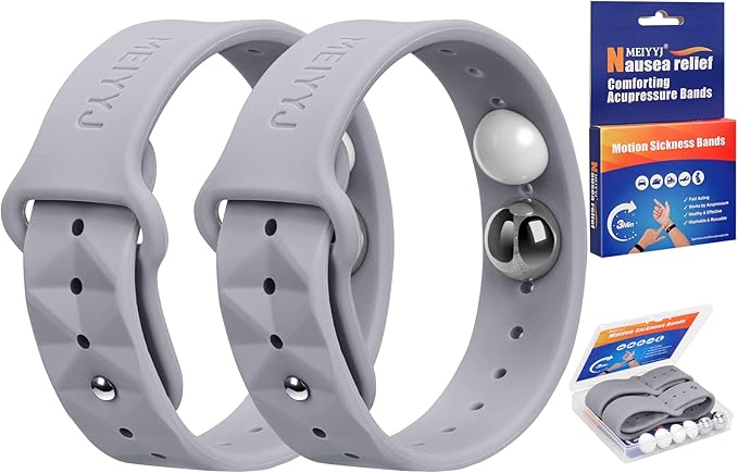 Morning Sickness Relief Wristbands Motion Sickness Bands for Adults Sea Sickness Wristbands for Cruise Travel Nausea Relief of Headaches, Insomnia, Anxiety and Queasinesss-Gray