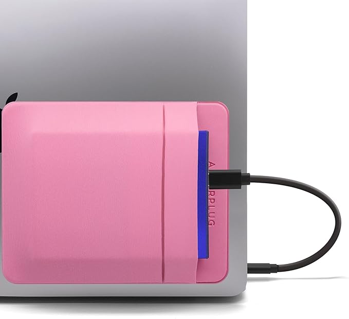 2-Pocket Adhesive Pouch for Laptop, Compatible with External 2.5" HDD, SSD, Magic Mouse, USB Cable and More - Pink