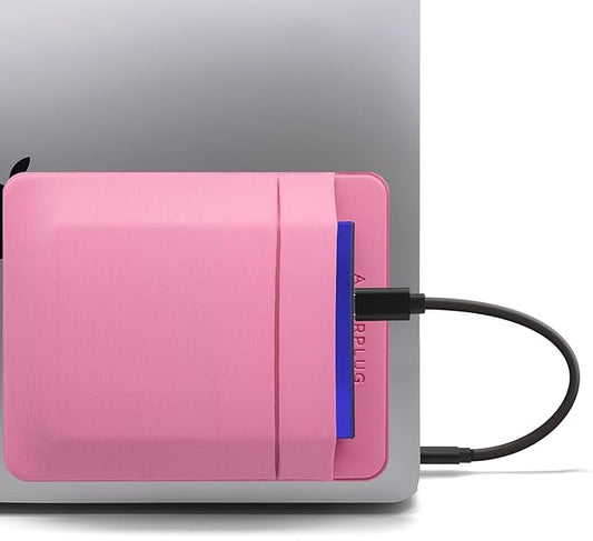 2-Pocket Adhesive Pouch for Laptop, Compatible with External 2.5" HDD, SSD, Magic Mouse, USB Cable and More - Pink