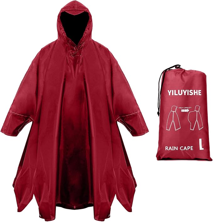 Unisex Rain Poncho for Adults, Hooded Waterproof Raincoat Jacket for Hiking, Camping and Outdoor