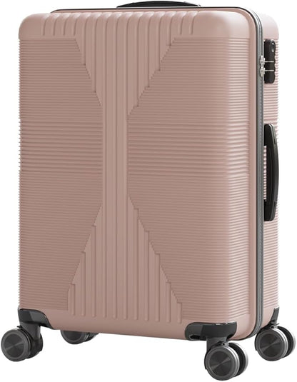 Karl home 24" Check-in Luggage, PP Hardside Checked Medium Suitcase with Wheels, Waterproof Durable Rolling Luggage with Built-in Lock for Travel Business, Rose Gold