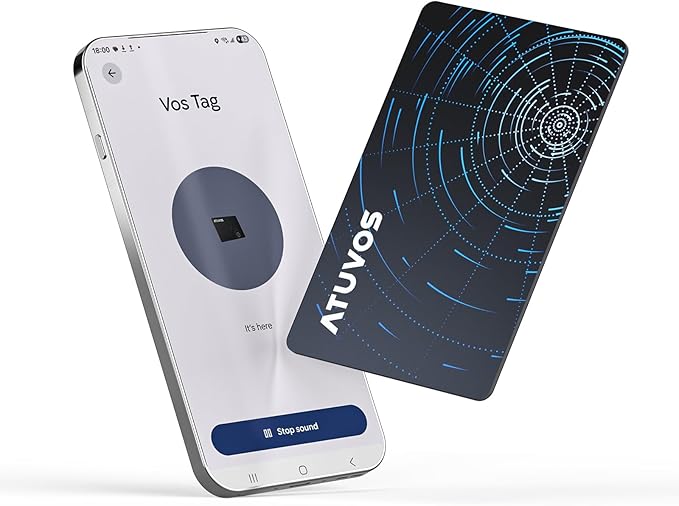 ATUVOS Dual-System Air Card Tag 1 Pack, Rechargeable Wallet Tracker Compatible with Android Google Find Hub or iOS Apple Find My APP, Smart Item Finder Locator for Wallet/Luggage/Passport