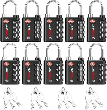 Forge Dual-Opening: Key or Combination Lock, TSA Approved Lock for Luggage, Pelican case, Travel, Gym, School, Luggage Combination Lock, Travel Bag Lock (Black 10 Pk)