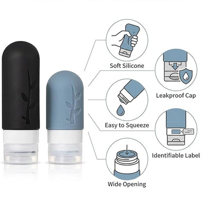 16 Pack Travel Bottles Set - TSA Approved Leak Proof Silicone Squeezable Containers for Toiletries, Conditioner, Shampoo, Lotion & Body Wash Accessories (Black)