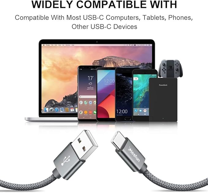 CLEEFUN USB C Cable, USB to USB C Cable, [5 Pack, 3/3/6/6/10 ft] Type C Charger Cable Fast Charging for iPhone 17 16 15 Pro Max Plus Air, for Samsung Galaxy S25 S24 S23 S22 S21 S20 S10 A17 A16 A15