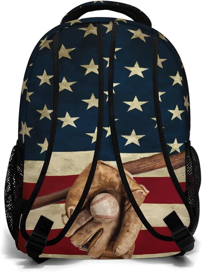 American Flag Baseball Print Backpack, Laptop Backpack with Multiple Pockets for Adult Hiking Travel Work 17 Inch