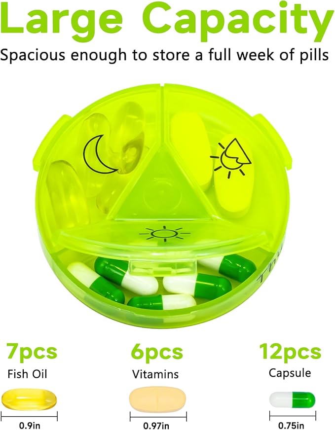 Weekly Pill Organizer 3 Times a Day, 2 Pack Portable Travel Pill Box 7 Day, Large Pill Case Container, AM/PM Daily Medicine Organizer for Vitamin, Fish Oils, Supplements (Black+White)
