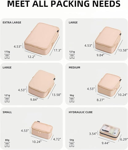 Compression Packing Cubes for Travel, 6-Piece Set (L/M/S), Double-Zip Luggage Organizers with Mesh Panels, Space-Saving Clothes Storage Bags for Suitcase & Carry-On (6 Pack, Mist Khaki)