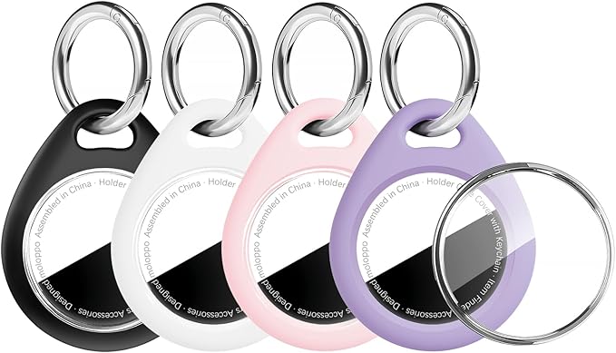 Holder for Air Tags-4 Pack for Apple for AirTag Holder Keychain, Waterproof TPU Shell Protective Case with Keychain, for Air tag Accessories for GPS Item Finder Tracker,Black/White/Pink/Purple