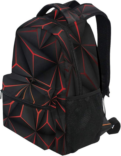 ALAZA 3D Geometric Black Polygon Red Futuristic Large Backpack Personalized Laptop iPad Tablet Travel School Bag with Multiple Pockets