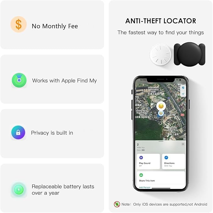 Tracker Device for Vehicles,No Monthly Fee GPS Car Tracker,Car Locator Work with Apple Find My(iOS Only),Mini GPS Tracker with Magnetic Case (Black,1PCS)