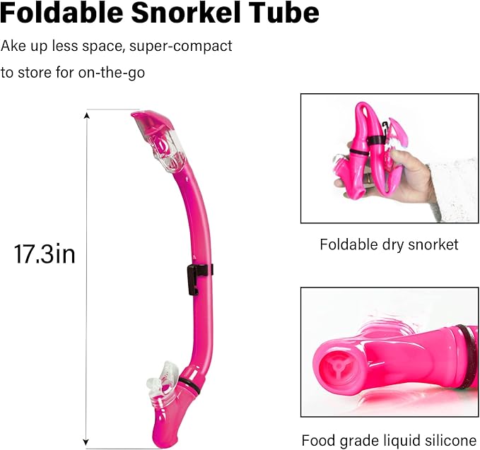 Kids Snorkeling Set Children Mask Fin Snorkel Set Snorkeling Gear Snorkel Mask + Adjustable Swimming Kids Flippers+ Dry Snorkel Tube + Travel Bags