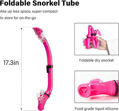 Kids Snorkeling Set Children Mask Fin Snorkel Set Snorkeling Gear Snorkel Mask + Adjustable Swimming Kids Flippers+ Dry Snorkel Tube + Travel Bags