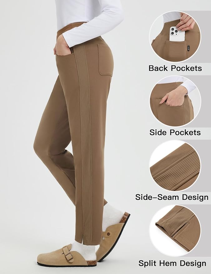 baleaf Women's Fleece Lined Pants Winter Thermal Travel Pants Water Resistant Cold Weather Golf Hiking Pockets Work