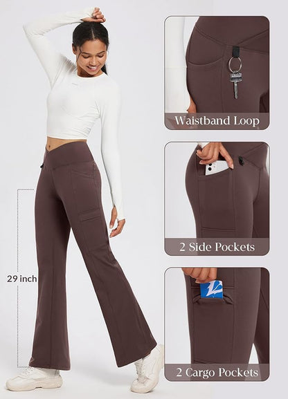 baleaf Women's Fleece Lined Pants Winter Thermal Water Resistant Crossover Flare Leggings Warm Bootcut Hiking Outdoor