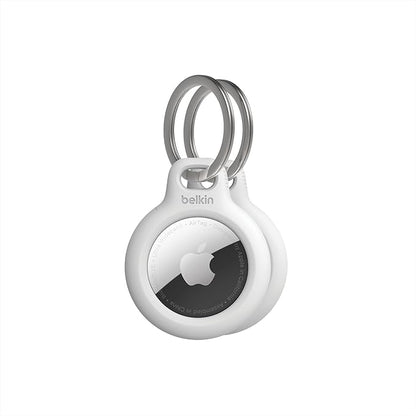 Belkin Apple AirTag Secure Holders with Key Ring - Durable, Scratch-Resistant Case with Open Face & Raised Edges - Protective AirTag Keychain Accessory for Keys, Pets, Luggage, & More - 2-Pack White