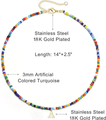 Yoosteel Christmas Gifts for Teen Girls Grandkids - Colorful Beaded Initial Necklace for Girls Jewelry A-Z Letter Choker Necklace Birthday Gifts Stocking Stuffers for Teenage Girl Women Gifts