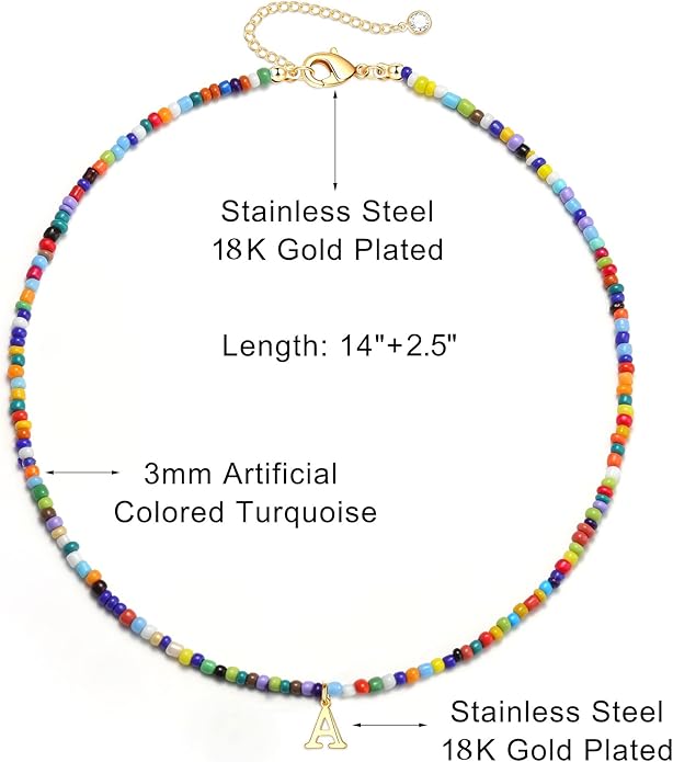 Yoosteel Christmas Gifts for Teen Girls Grandkids - Colorful Beaded Initial Necklace for Girls Jewelry A-Z Letter Choker Necklace Birthday Gifts Stocking Stuffers for Teenage Girl Women Gifts