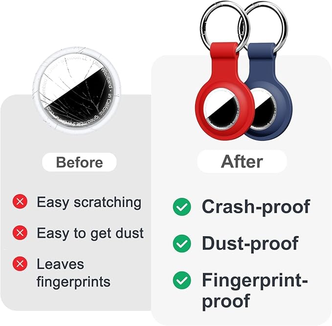 [2 Pack] for AirTag Holder with Keychain, Shockproof Silicone Case for Apple for Air Tag - Protective Cover Durable GPS Tracker Accessories for Keys, Pets, Luggage & Backpacks (Red/Dark Blue)