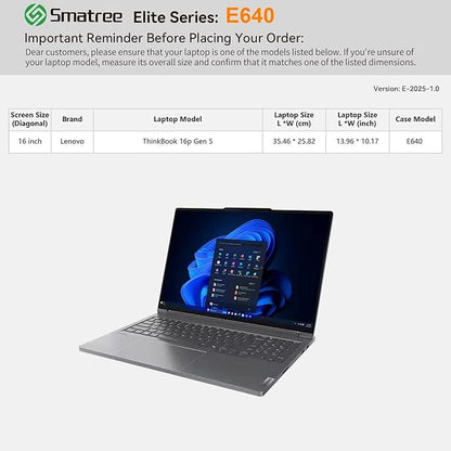 Smatree Laptop Sleeve for 16 inch Lenovo ThinkBook 16p Gen 5, Protective Computer Case with Accessory Pocket, YKK Zipper, Patented Shockproof Design (E640)