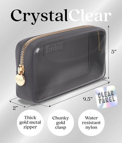 Embla London Makeup Bag Cosmetic Case, Clear Zipper Make Up Pouch and Toiletry Travel Tote, Cute Skincare Pouches for Women Girls, Preppy Purse Cosmetic Organizer, Small Makeup Bags, Grey