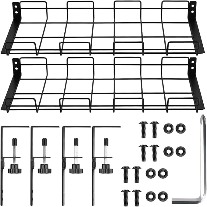 No Drill Under Desk Cable/Wire Management Tray, 2 Pack Sturdy Alloy Steel Wire Organizer Under Desk Basket for Office and Home Standing Desk