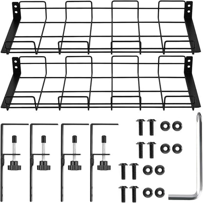 No Drill Under Desk Cable/Wire Management Tray, 2 Pack Sturdy Alloy Steel Wire Organizer Under Desk Basket for Office and Home Standing Desk