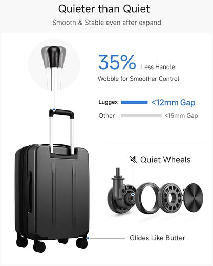 Luggage Sets 2 Piece, FLO5 Expandable Polycarbonate Hard Shell Suitcase Sets with Front Pocket (FX-Core, Black, 20/28 Inch)