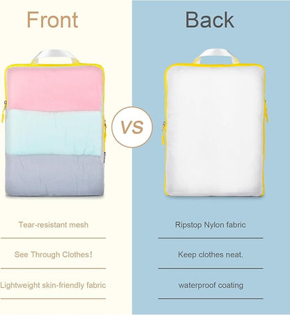 Lightweight Compression Packing Cubes for Suitcases, Compressible Expandable Travel Packing Organizer with Clear Toiletries and Backpack Bag, Travel Essentials for Carry on Luggage 7 Set