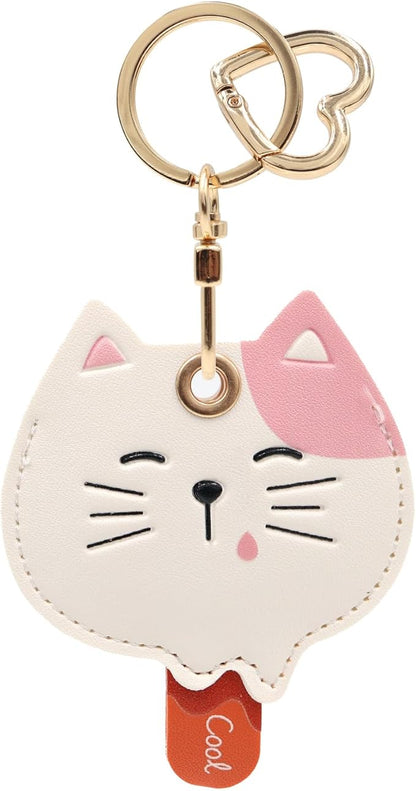 MC Fashion PU Leather Keychain Holder Case Compatible with AirTag, Cute Animal Cone GPS Tracker Case Charm Key Ring (Cat Bar)