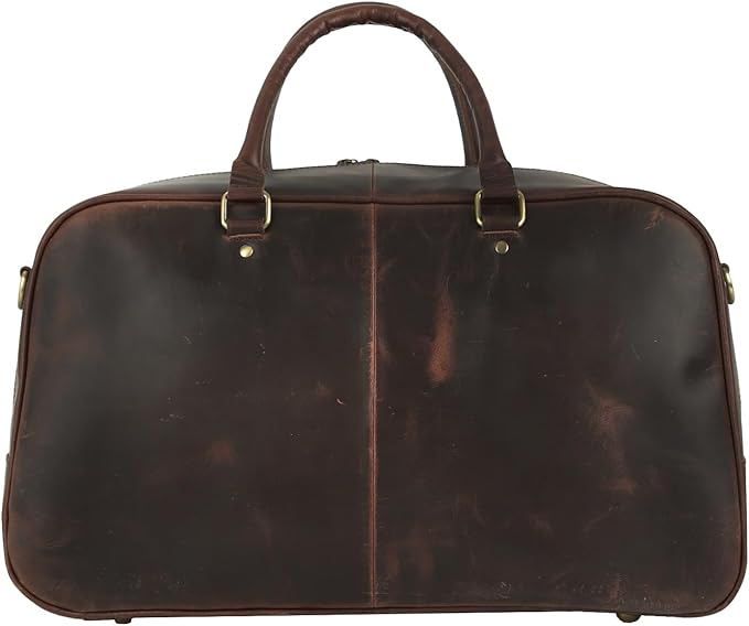 VINTAGE CRAFTS 20-Inch Genuine Leather Duffel Bag for Men | Overnight Travel Bag with Adjustable Strap, Shoulder Pad & Handles | Carry-On Luggage Weekender Gym Bag (Brown)