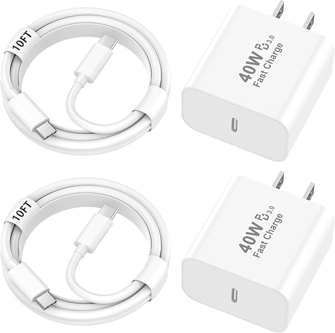 iPhone 17 16 Pro Max Charger Fast Charging, 2 Pack 40W USB C iPhone 16 17 Fast Charger Block with 10 FT Long Type C to C Charging Cable for iPhone 17/17 Pro Max/17 Pro/Air/16/16 Pro Max/15/15 Pro Max