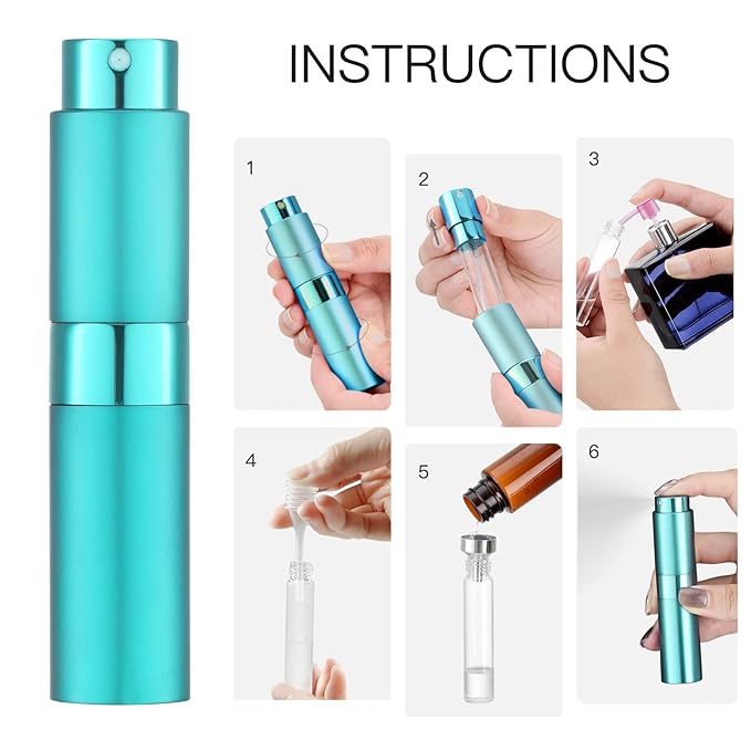 LISAPACK 8ML Atomizer Perfume Spray Bottle for Travel, Empty Refillable Cologne Dispenser, Portable Sprayer (Cyan)
