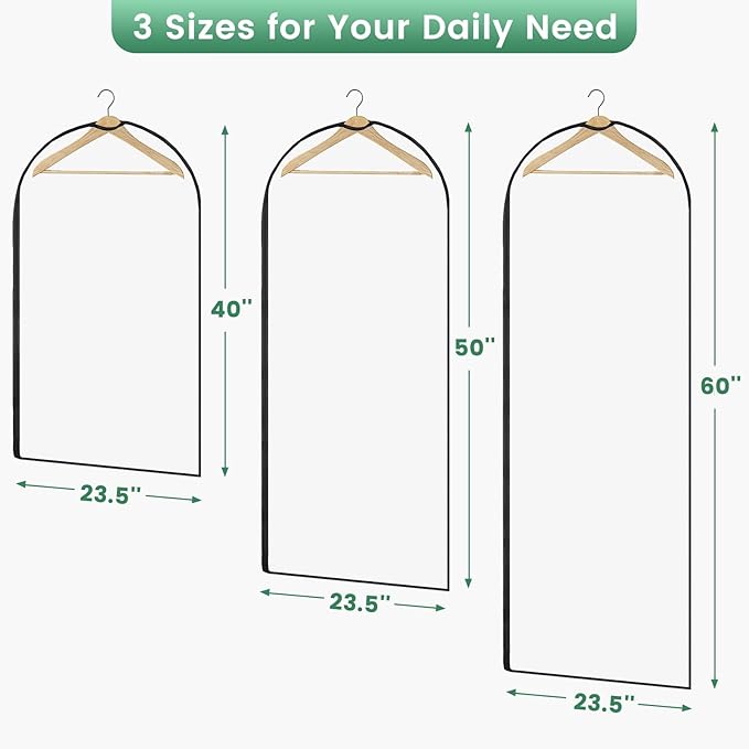 6 Pack Garment Bags for Hanging Clothes - Translucent Suit Bag for Closet Storage, Clothes Cover for Hanging Shirts, Dresses, Travel, Moving - Black
