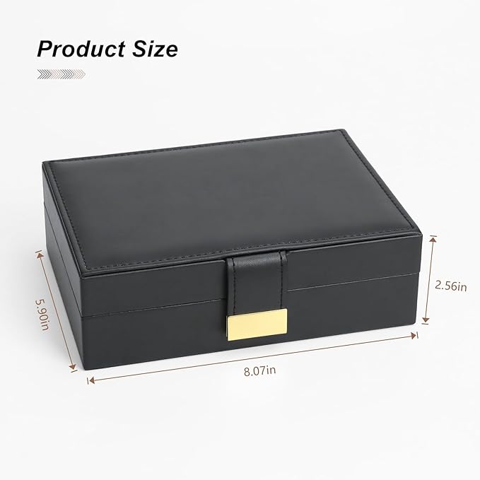 Jewelry Box Travel Jewelry Organizer Case for Women Portable Storage for Earrings, Necklaces, Rings, Bracelets Gift Box Black
