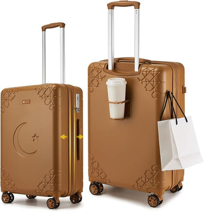 Somago Expandable 2-Piece Luggage Sets 20"/24" Suitcases with Shock-Absorbing Braking Spinner Wheels Moon Star Design Hard Shell Suitcase with Cupholder TSA Lock (Toffee Brown,Expandable 20/24 Inch)