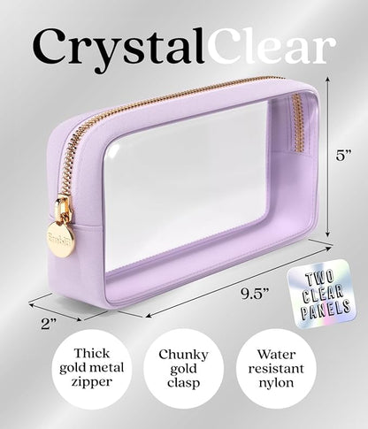 Clear Makeup Bag Zipper Pouch, Transparent Cosmetic Case Organizer, TSA Approved Travel Toiletry Case, Travel Accessories Essentials Makeup Tote for Women, Small Cute Make up Bag for Purse - Lilac