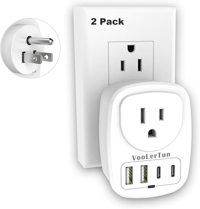 Multi Plug Outlet Extender 2 Packs, Outlet Plug Adapter, American Type B Plug Adapter with 1 Electrical Outlets, 4 USB Charger Ports (2 USB C), for School, Travel, Office, Home Essentials