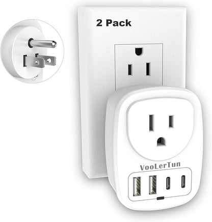 Multi Plug Outlet Extender 2 Packs, Outlet Plug Adapter, American Type B Plug Adapter with 1 Electrical Outlets, 4 USB Charger Ports (2 USB C), for School, Travel, Office, Home Essentials