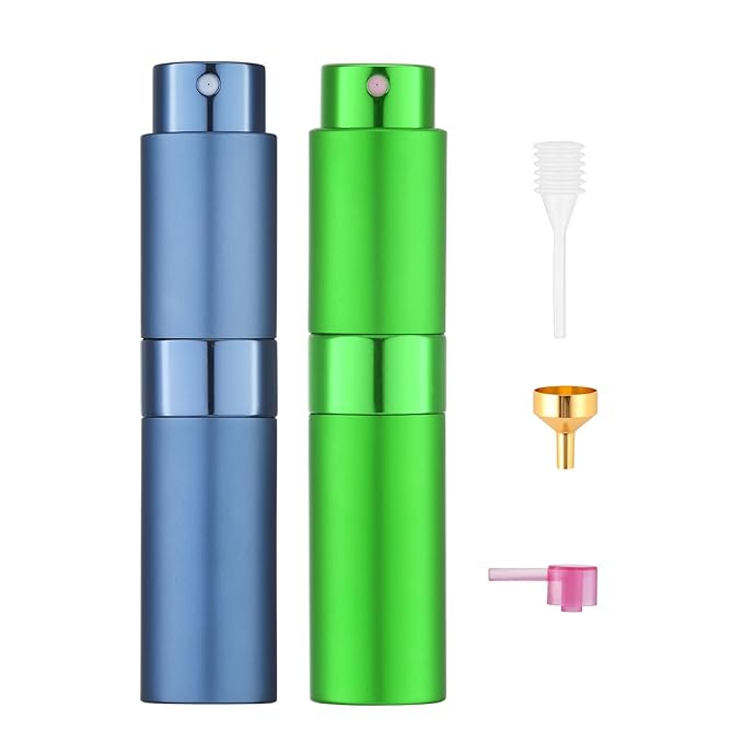 Tekson 8ml Travel Perfume Atomizer Refillable, Mini Cologne Spray Bottle Empty, Small Aftershave Portable Sprayer for Liquid Dispenser (Cyan&Green)