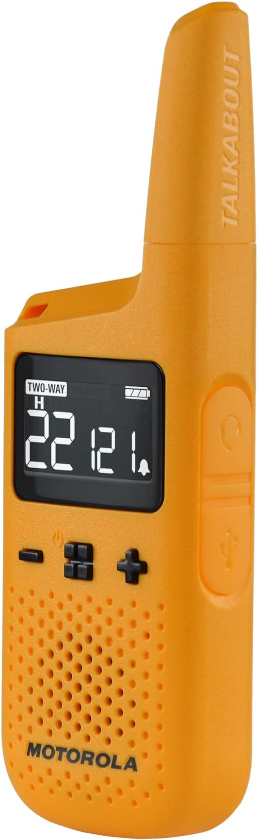 Motorola Solutions, Portable FRS, T380, Talkabout, Two-Way Radios, Rechargeable, W/ Charging Dock, 22 Channel, 25 Mile, Yellow, 2 Pack