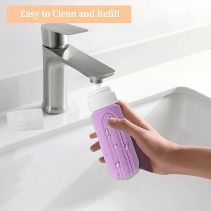 Travel Bottles Set for Toiletries, TSA Approved Travel Containers Leak Proof Silicone Squeezable Travel Accessories 2oz 3oz for Shampoo Conditioner Lotion Body Wash (Purple)