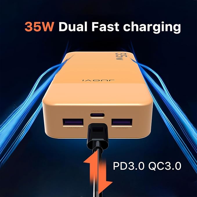 J2651 Portable Charger, 35W 20000mAh USB C in & Out Power Bank, Battery Pack with QC4.0+PD3.0 35W High-Speed Charging for Bluetooth Earbud, Mobile Phone, Tablet (Orange)