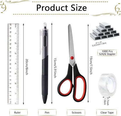 Office Supplies,Desk Accessories,Stapler and Tape Dispenser Set,1000 Staples,Staple Remover,Pen Holder,Folding Phone Holder,Journal Notebook,Ballpoint Pen,Scissor,Ruler,Clear Tape,Sticky Notes,Ect
