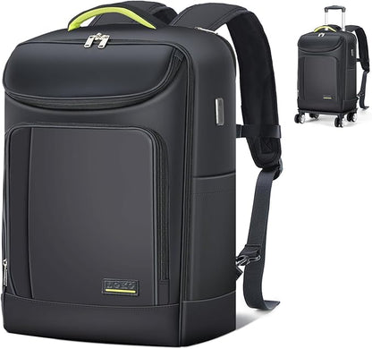 Lekebobor Travel Rolling Backpack, 18 inch Waterproof Bag with 360° Wheels for 15.6" Laptop, Convertible Airline Approved Travel Back Pack for Men & Women, Business, Commuter