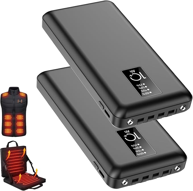 Heated Vest Battery Pack, USB 5V 10000mAh Power Bank, Battery Pack for Heating Hoodie/Jacket/Blanket/Chair/Stadium Seat Cushion PD20W Fast Charger(2-Pack Black)